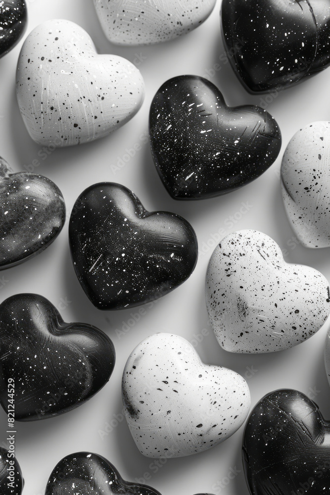 Leinwandbilder a series of black and white hearts, arranged in a repeating pattern to create a playful and whimsica