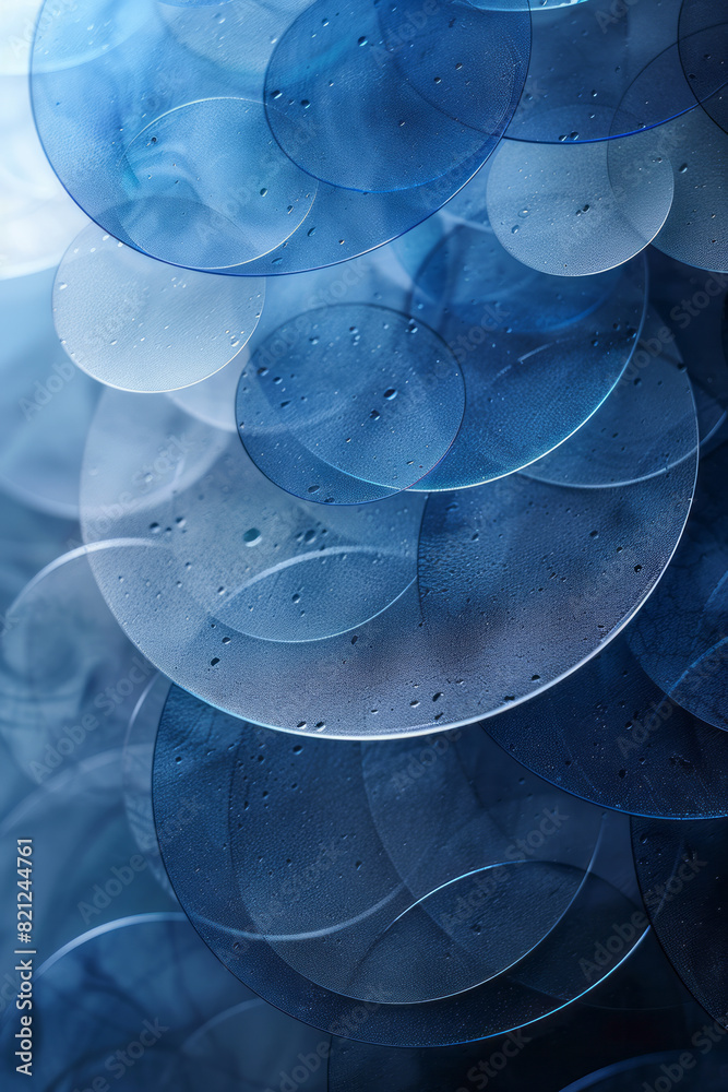 Fototapete A series of overlapping circles with a gradient transition from light blue to deep navy, creating a sense of depth and calm,