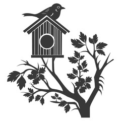 Silhouette bird house black color only