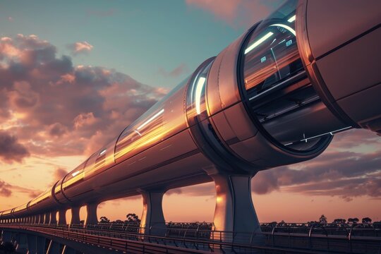 Futuristic concept of hyperloop travel concept, Ai generated