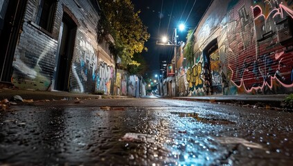 Colorful Graffiti in Urban Alley at Night