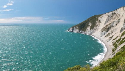 the blue sea sparkled in the sun day