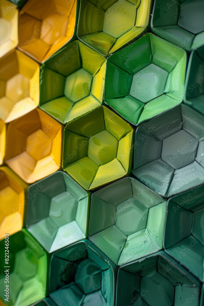 Fototapete concentric hexagons with gradients from light lime to deep olive, creating a fresh and vibrant appea