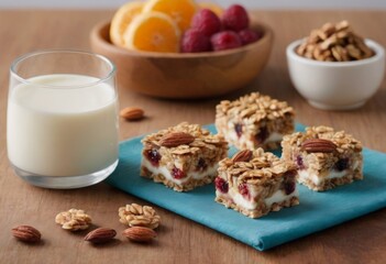 Fototapeta premium Healthy Granola Yogurt Bars with Fresh Berries
