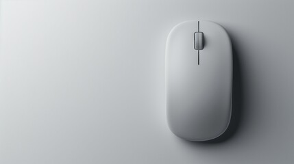 A modern grey computer mouse, enhancing the simplicity of the white setting.