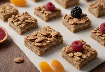 Fototapeta premium Healthy Granola Yogurt Bars with Fresh Berries