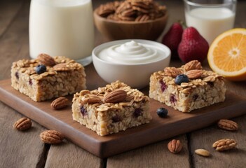 Fototapeta premium Healthy Granola Yogurt Bars with Fresh Berries
