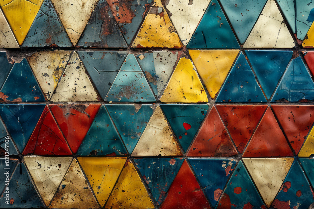Poster a grid of equilateral triangles in alternating colors, creating a harmonious and balanced background
