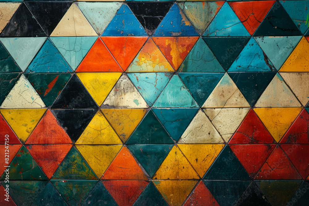 Poster a grid of equilateral triangles in alternating colors, creating a harmonious and balanced background