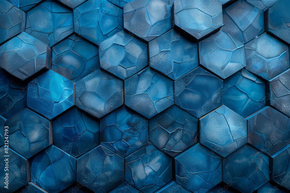 Leinwandbilder overlapping hexagons with varying shades of blue, forming a cohesive, structured background with a c