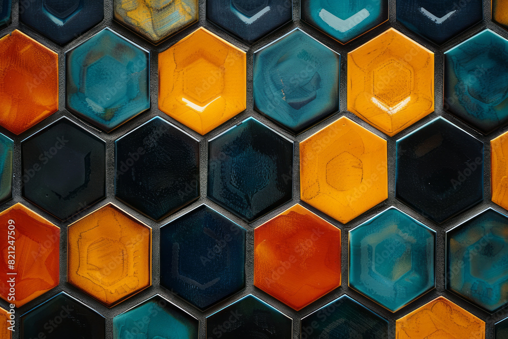 Aufkleber A pattern of hexagons with alternating outlines and filled shapes, creating a structured yet playful background,