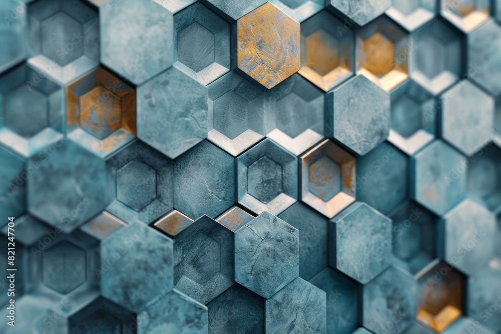 Poster hexagons with varying opacity, layered to create a sense of depth and complexity in a simple design,