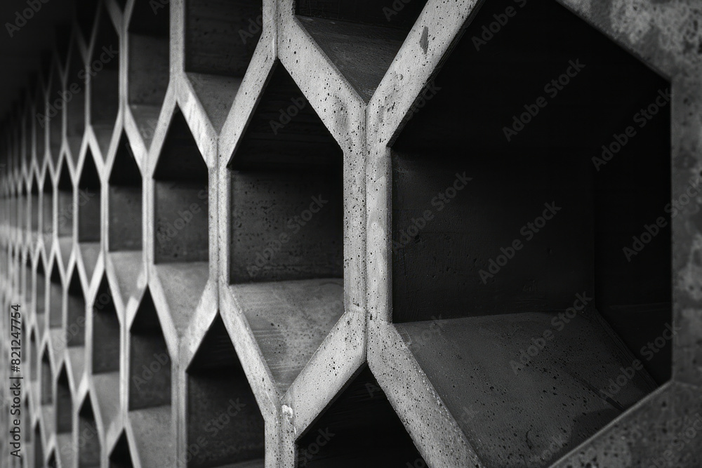 Fototapete Hexagons with varying opacity, layered to create a sense of depth and complexity in a simple design,