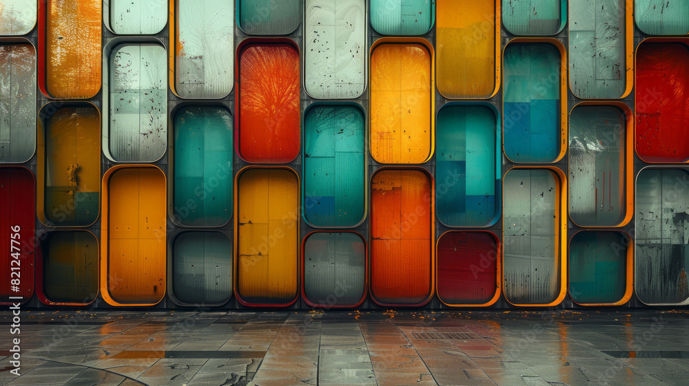 Aufkleber Squares with rounded corners, arranged in a grid with slight rotations, adding a playful twist to a structured background,