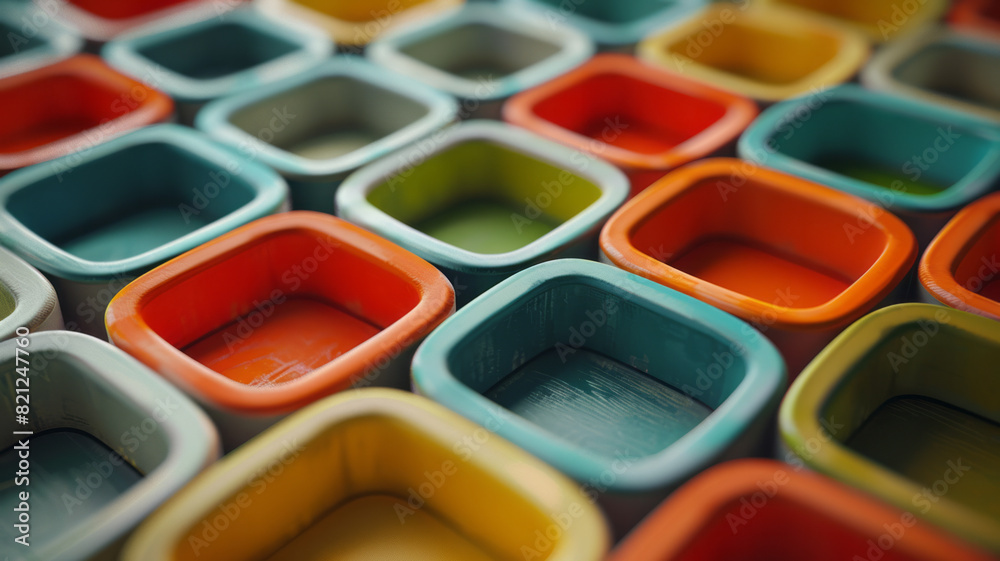 Poster Squares with rounded corners, arranged in a grid with slight rotations, adding a playful twist to a structured background,