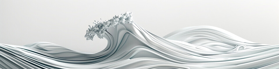 Sculpt a futuristic wave with fluid lines and a detailed 3D composition, set against a solid white background.