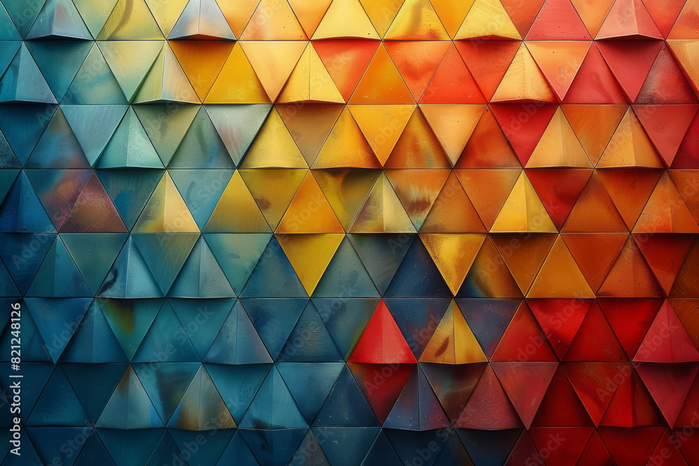 Leinwandbilder Triangles in a gradient pattern, transitioning from one color to another, adding movement to a structured background,