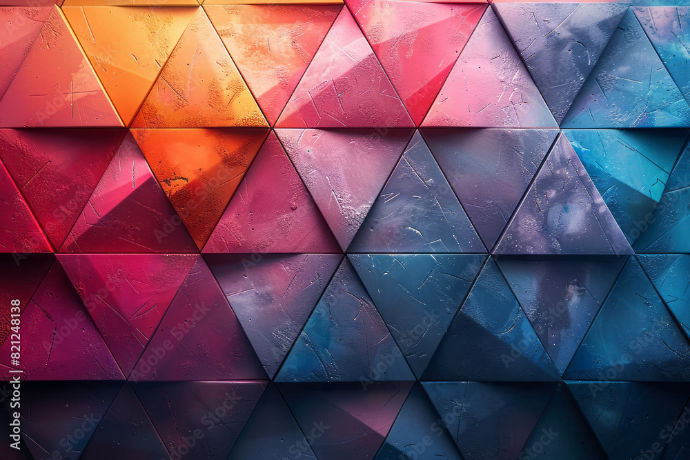 Leinwandbilder Triangles in a gradient pattern, transitioning from one color to another, adding movement to a structured background,