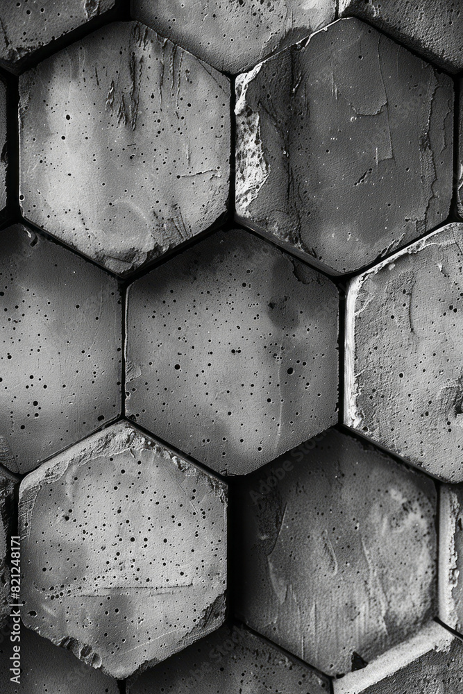 Poster hexagons with alternating filled and outlined shapes, creating a balanced and visually interesting b