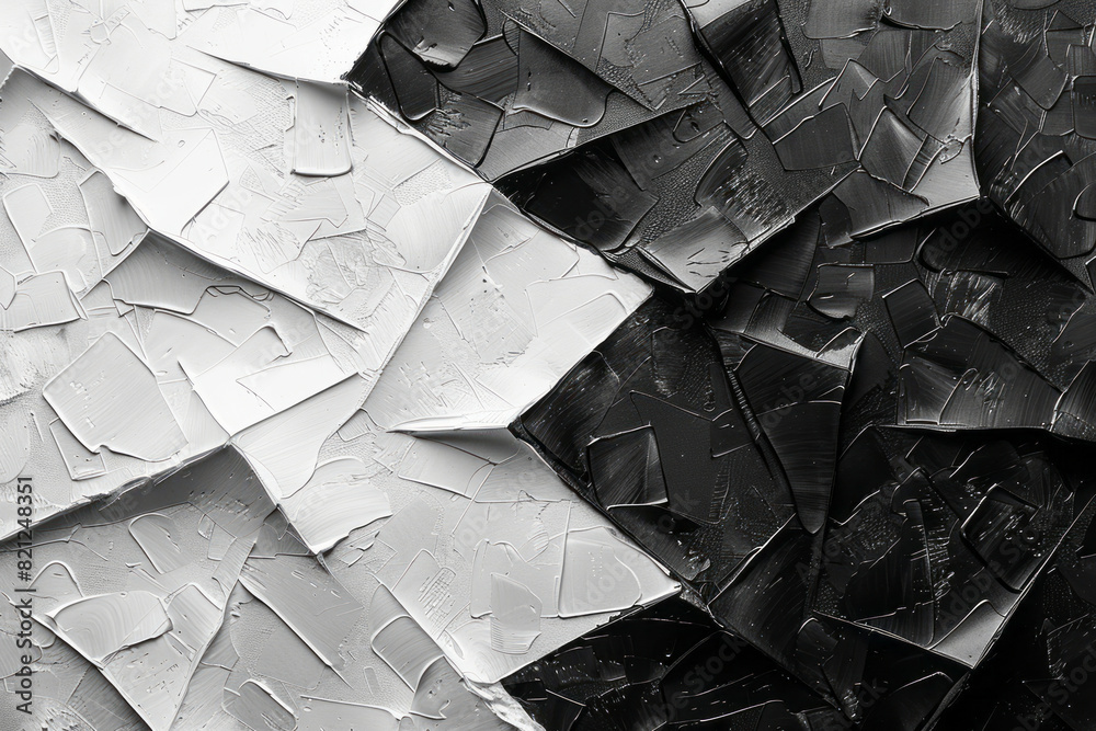 Aufkleber Artistic composition of black and white polygons scattered across the canvas, with varying sizes and angles to create visual harmony,