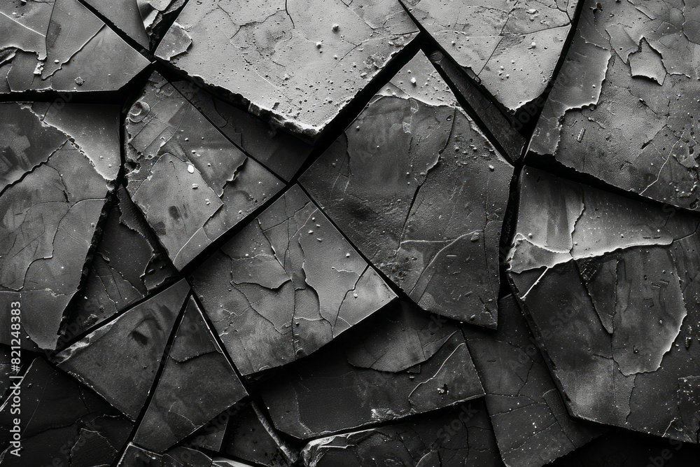 Poster Artistic composition of black and white polygons scattered across the canvas, with varying sizes and angles to create visual harmony,