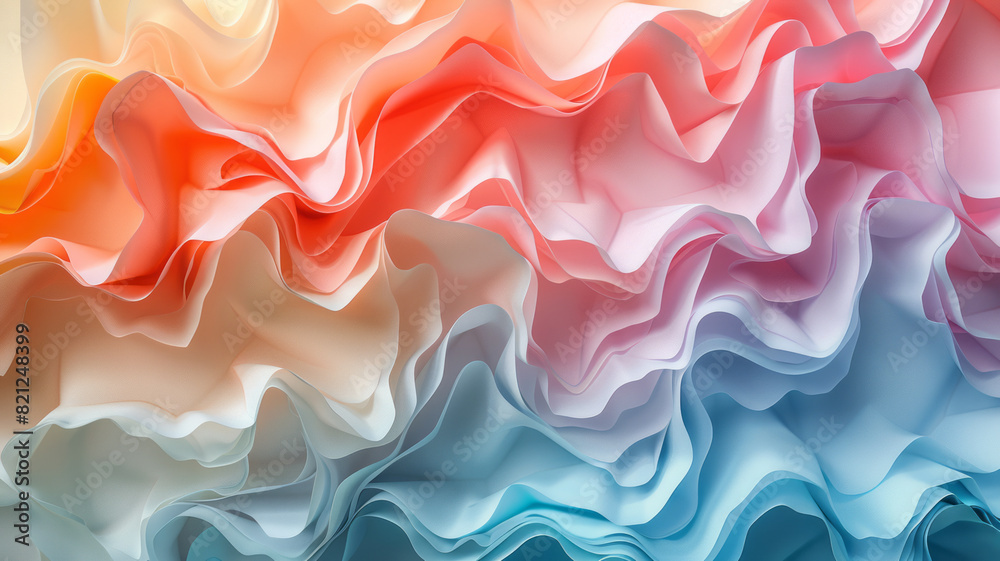 Poster Abstract design with pastel-colored irregular polygons overlapping slightly, forming a balanced yet chaotic pattern,