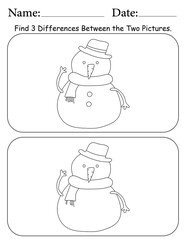 Snowman Puzzle. Printable Activity Page for Kids. Educational Resources for School for Kids. Kids Activity Worksheet. Find Differences Between 2 Shapes