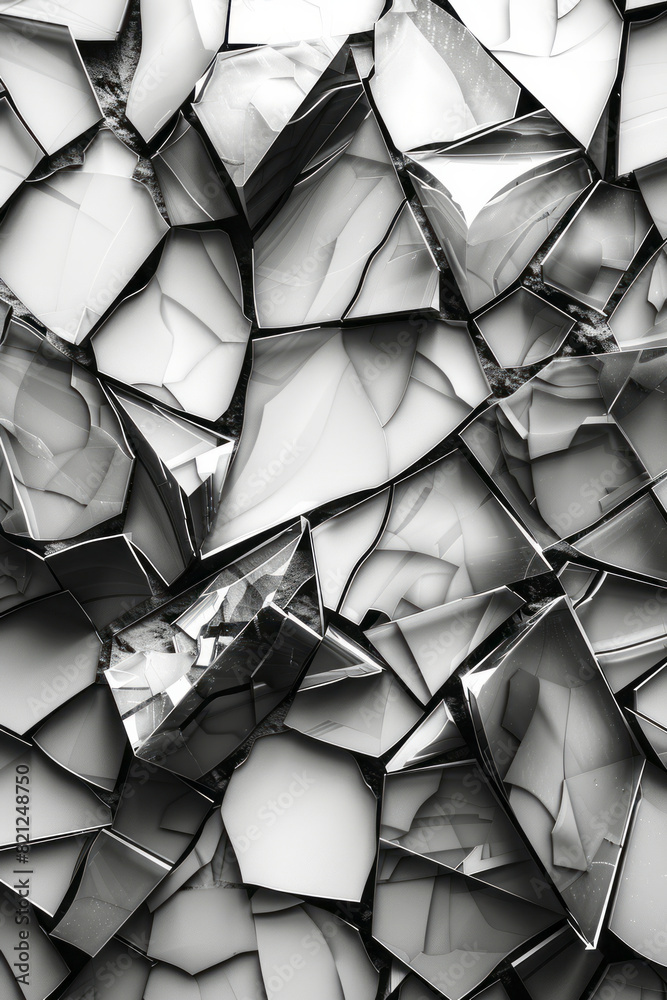 Aufkleber monochrome design with black irregular polygons on a white background, their chaotic arrangement for