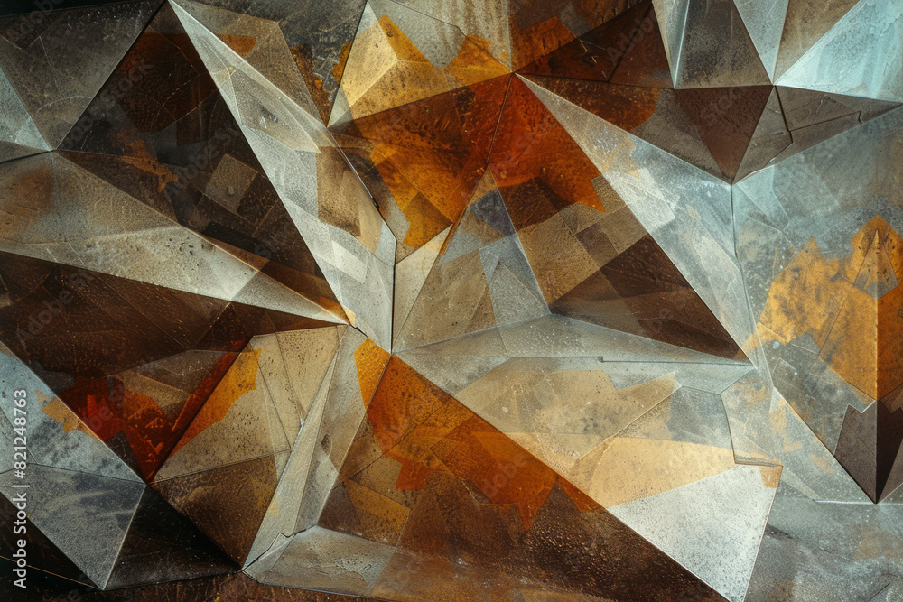 Aufkleber Abstract depiction of irregular polygons in muted colors, their overlapping edges creating a sense of depth and balance,