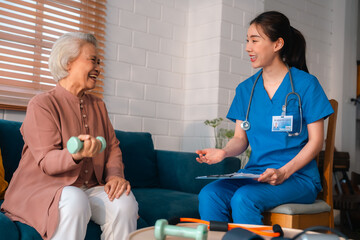 nursing home assistance in health insurance business concept, asian woman doctor or nurse caregiver...