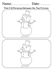 Snowman Puzzle. Printable Activity Page for Kids. Educational Resources for School for Kids. Kids Activity Worksheet. Find Differences Between 2 Shapes