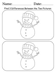 Snowman Puzzle. Printable Activity Page for Kids. Educational Resources for School for Kids. Kids Activity Worksheet. Find Differences Between 2 Shapes