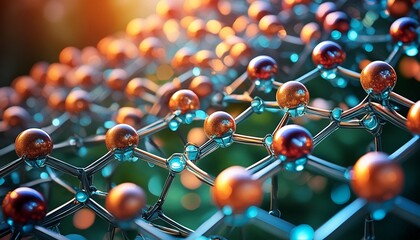 a close up of a molecular structure with many small spheres on it generative ai