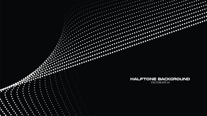Abstract halftone wave pattern on the black background for backdrop or wallpaper