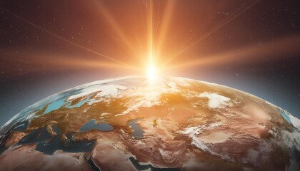 sun is casting a bright glow over the earth illuminating its surface with its intense light 3d...