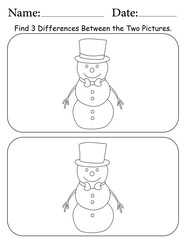 Snowman Puzzle. Printable Activity Page for Kids. Educational Resources for School for Kids. Kids Activity Worksheet. Find Differences Between 2 Shapes