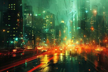 Futuristic Neon Cityscape at Night