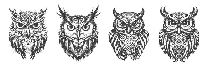 Fototapeta premium set of abstract vector designs of owl silhouettes