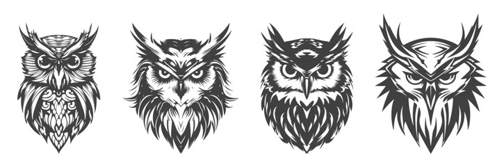 Fototapeta premium set of abstract vector designs of owl silhouettes,