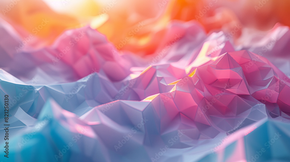 Fototapete illustration with irregular polygons in pastel colors, their overlapping edges creating a soft and h