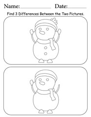 Snowman Puzzle. Printable Activity Page for Kids. Educational Resources for School for Kids. Kids Activity Worksheet. Find Differences Between 2 Shapes
