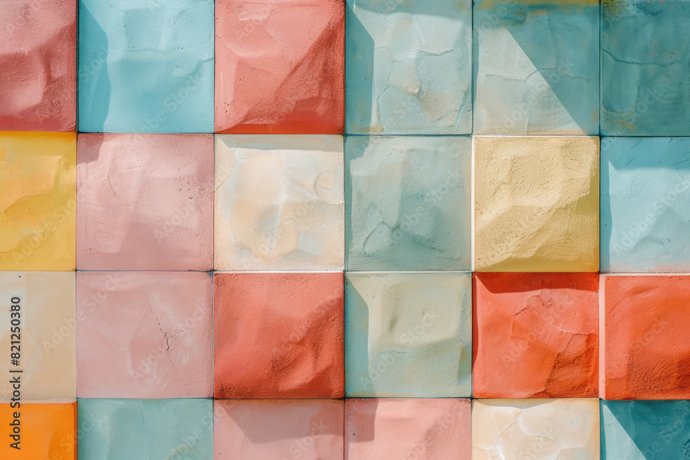 Fototapete Illustration featuring large blocks of pastel colors arranged in a grid pattern with subtle overlaps for a modern aesthetic,