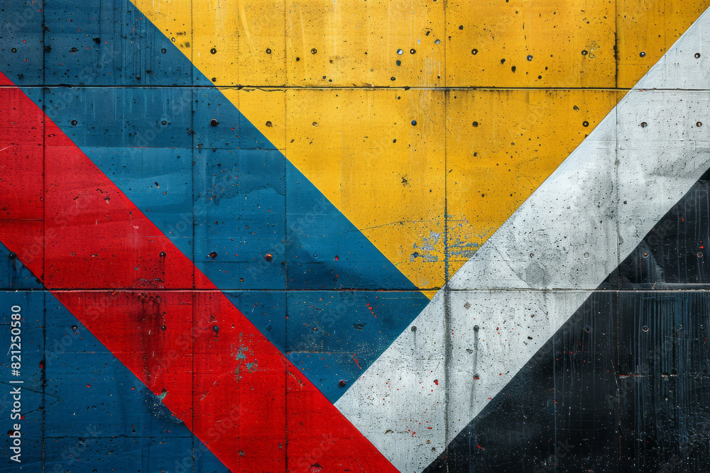 Leinwandbilder Minimalist design with large blocks of primary colors placed diagonally, intersecting at strategic points,