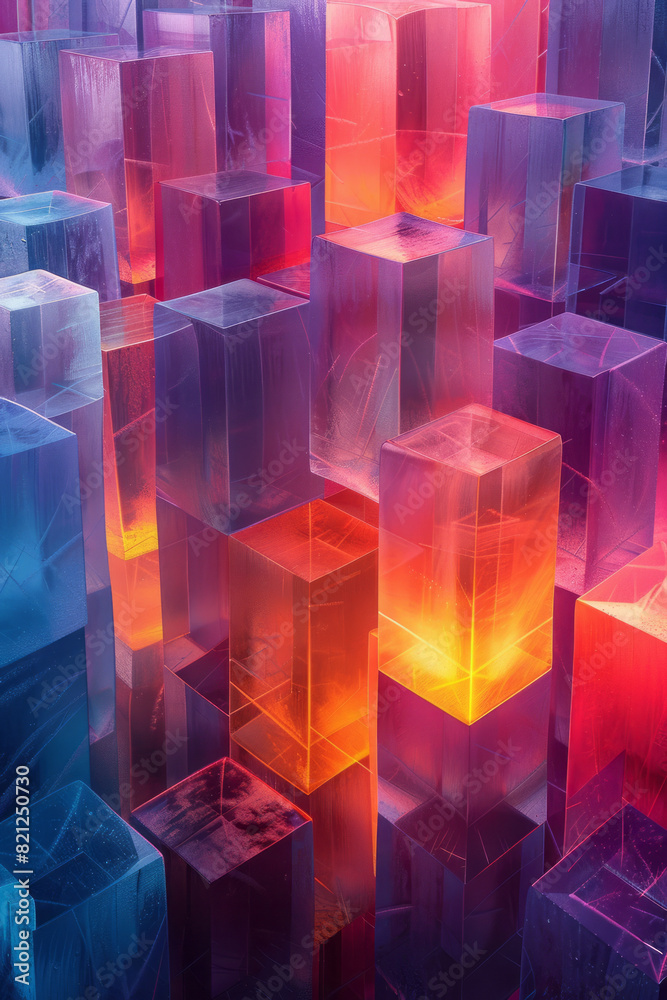 Fototapete illustration with large blocks of gradient colors transitioning smoothly, forming a cohesive and mod