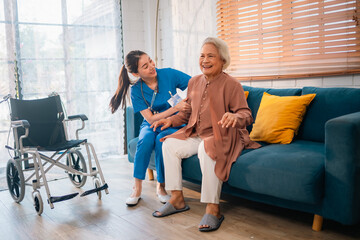 nursing home assistance in health insurance business concept, asian woman doctor or nurse caregiver...