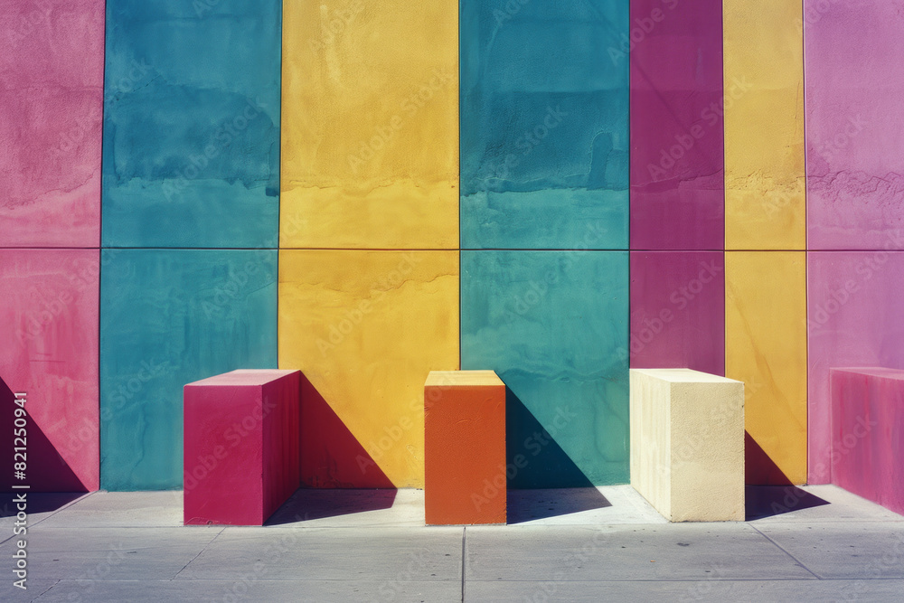 Poster Artwork with large blocks of contrasting bold colors, placed side by side to create a striking visual impact,