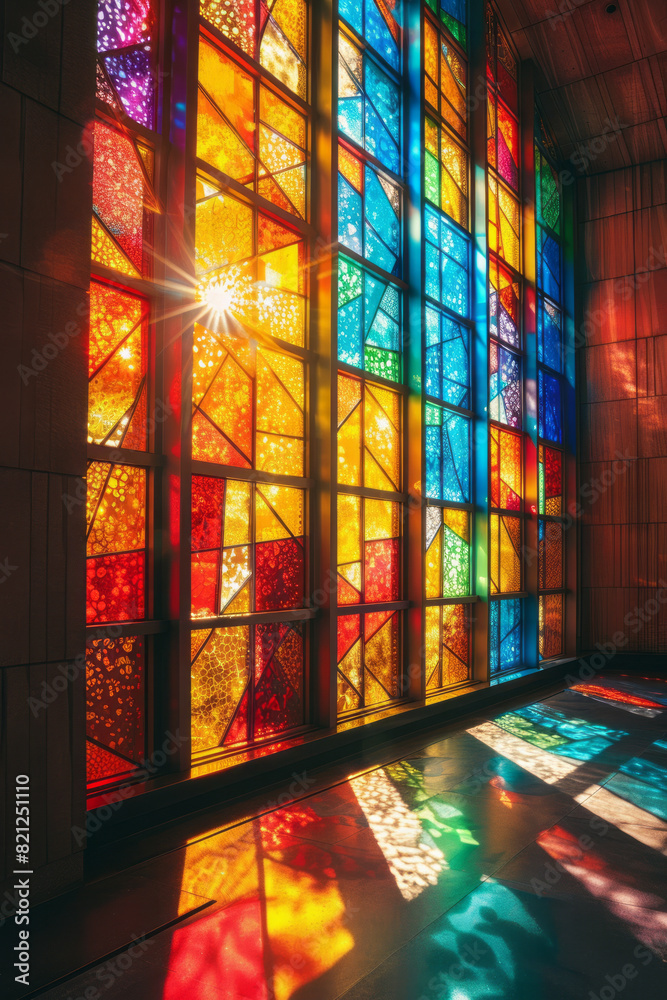 Poster Modern design with large blocks of bright neon colors, arranged in a grid with slight misalignments for a playful touch,