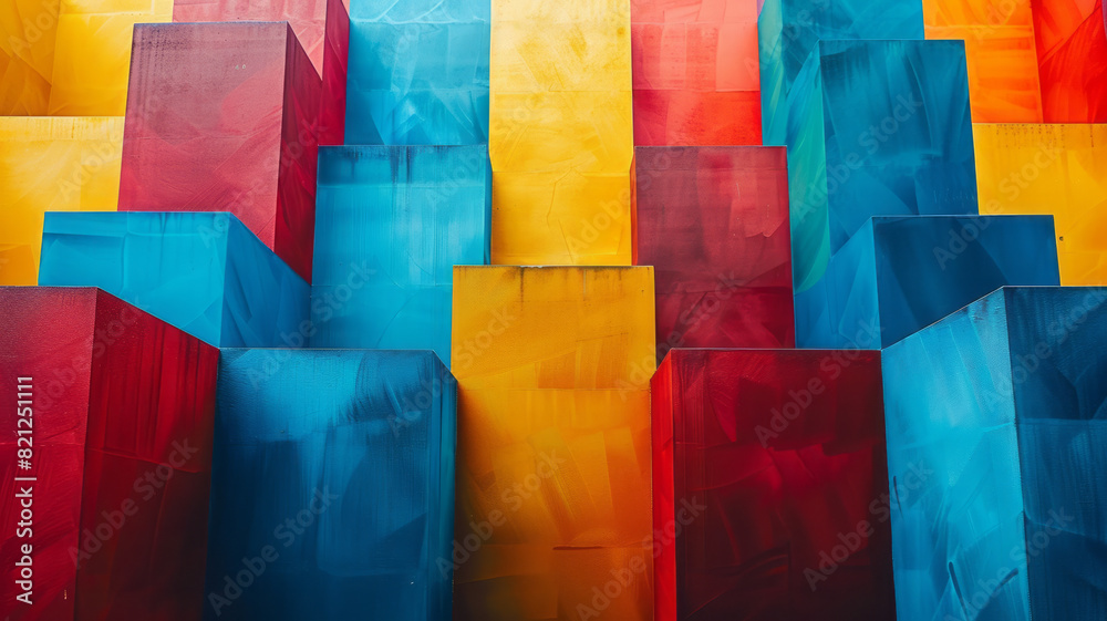 Poster Illustration with large blocks of complementary colors, placed at varying heights to create visual interest,