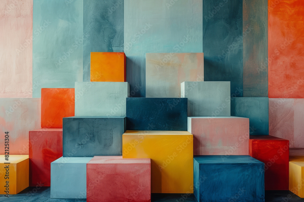 Aufkleber minimalist artwork with large blocks of muted colors, placed symmetrically to achieve balance and ha