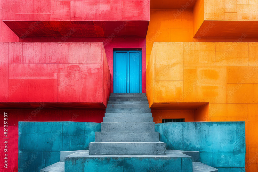Poster modern design with large blocks of vibrant colors, placed at angles to create a dynamic and energeti